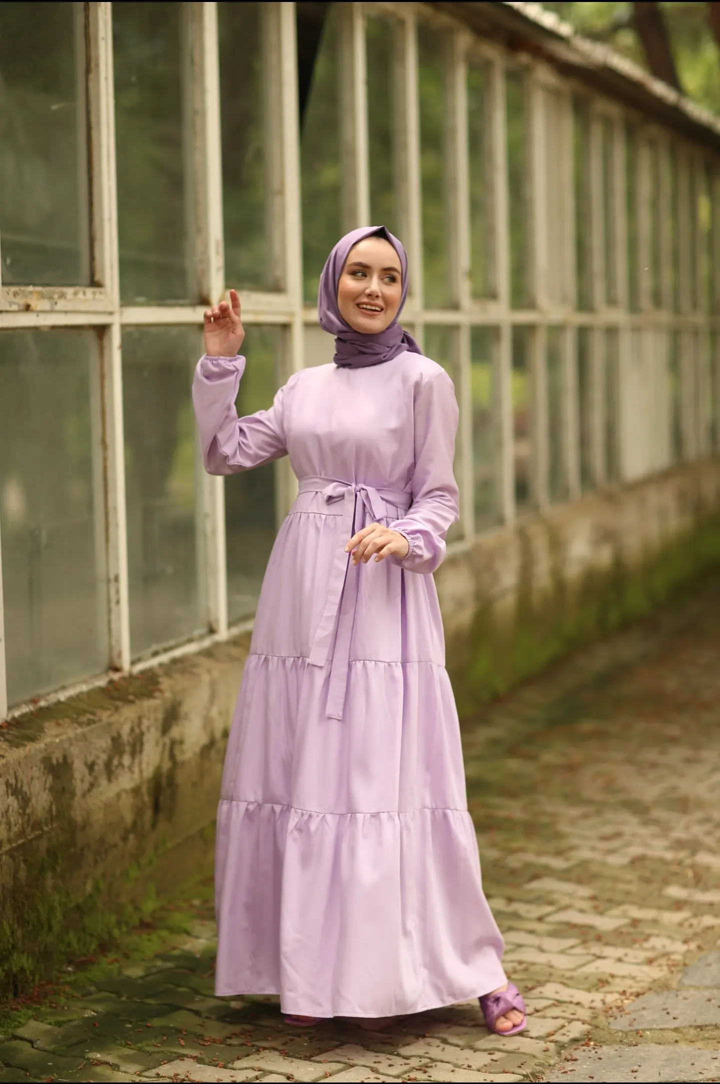Straight Cut Lilac And Honey Foam Color Stylish Islamic Hijab Dress For Youngs New Muslim Fashion Women's Clothing Dubai Jordan