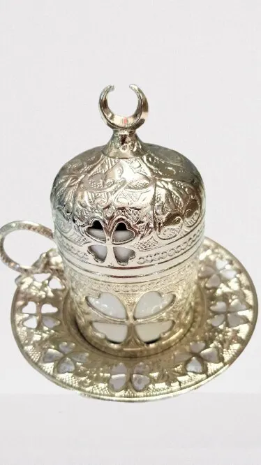 

WONDERFULLL AMAZİNG Turkey authentic kitchen decor silver colored dowry gift flower leaf pattern Clover Coffee