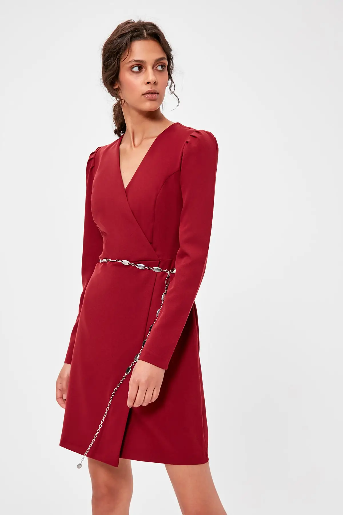 

Trendyol Burgundy Double Breasted Collar Dress TWOAW20EL1341