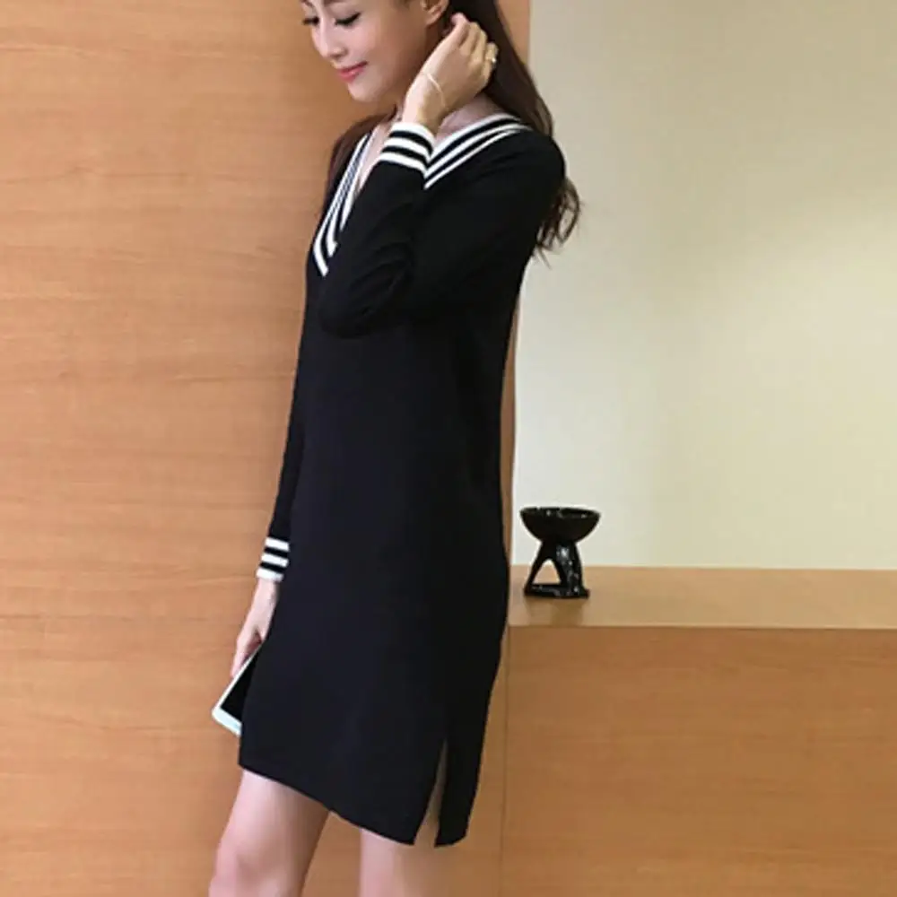 Women Dress Winter Autumn Korean Elegant V Neck Long Sleeve Sweater Female Casual straight Slip Mini Knitted Dresses | Женская одежда