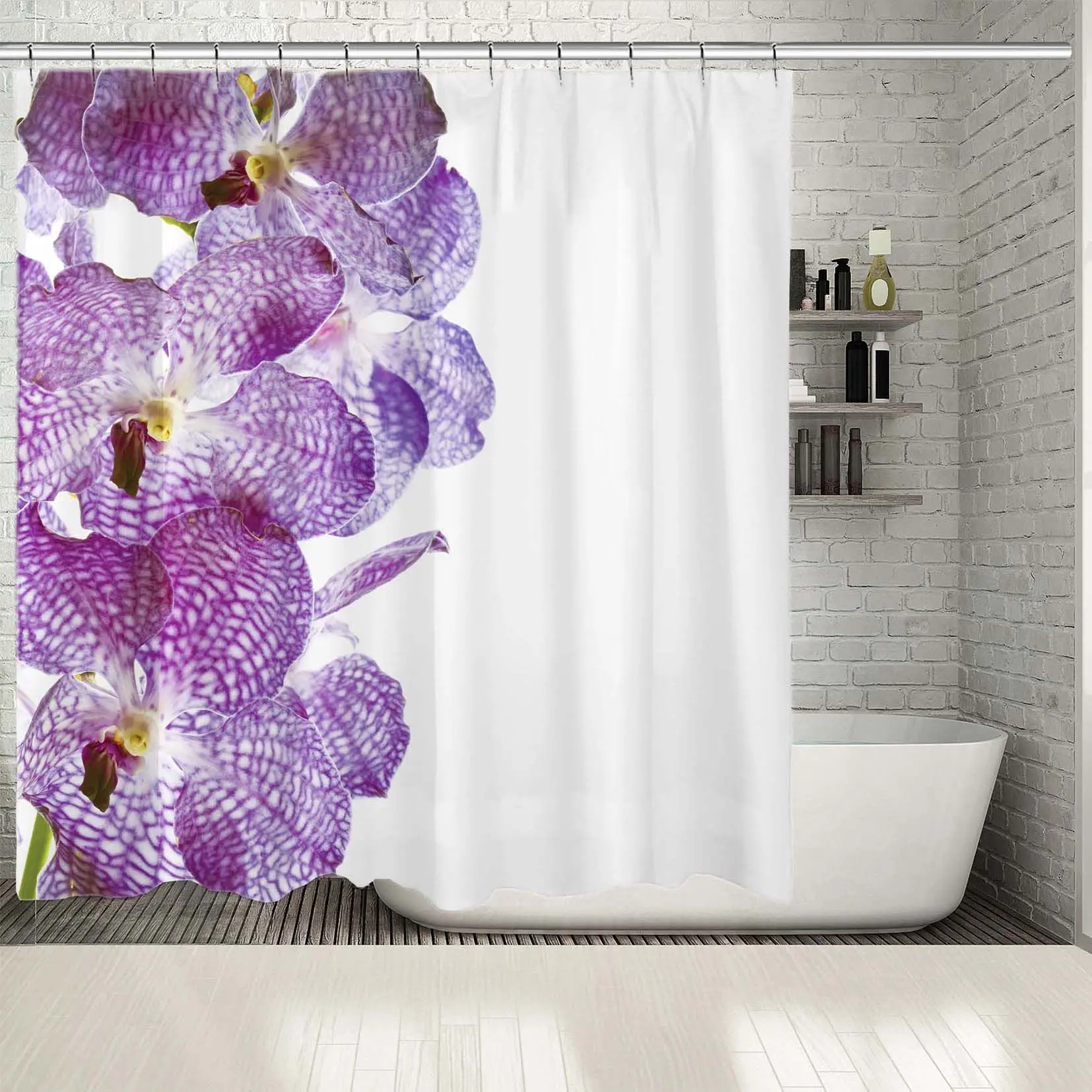 Занавеска для душа цветы орхидеи экзотические тропические природа цветочные