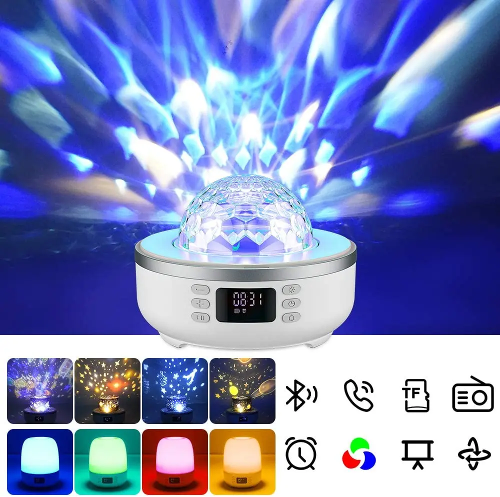 

Проектор с вращением на 360 градусов, ночник, Bluetooth-колонка, музыкальный плеер, светодиодная лампа с цифровыми часами, поддержка TF SD-карт, подарок