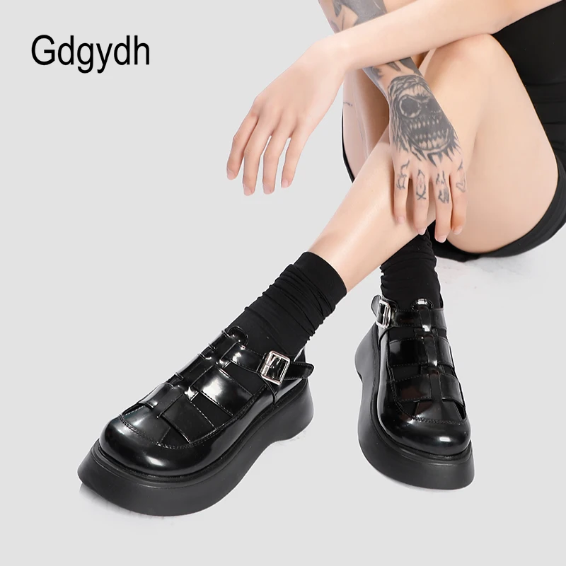 

Gdgydh Womens Mary Jane Shoes T-Strap Wedge Heel Goth Platform Lolita Shoes Round Toe Ankle Oxfords Shoes Pumps Patent Leather
