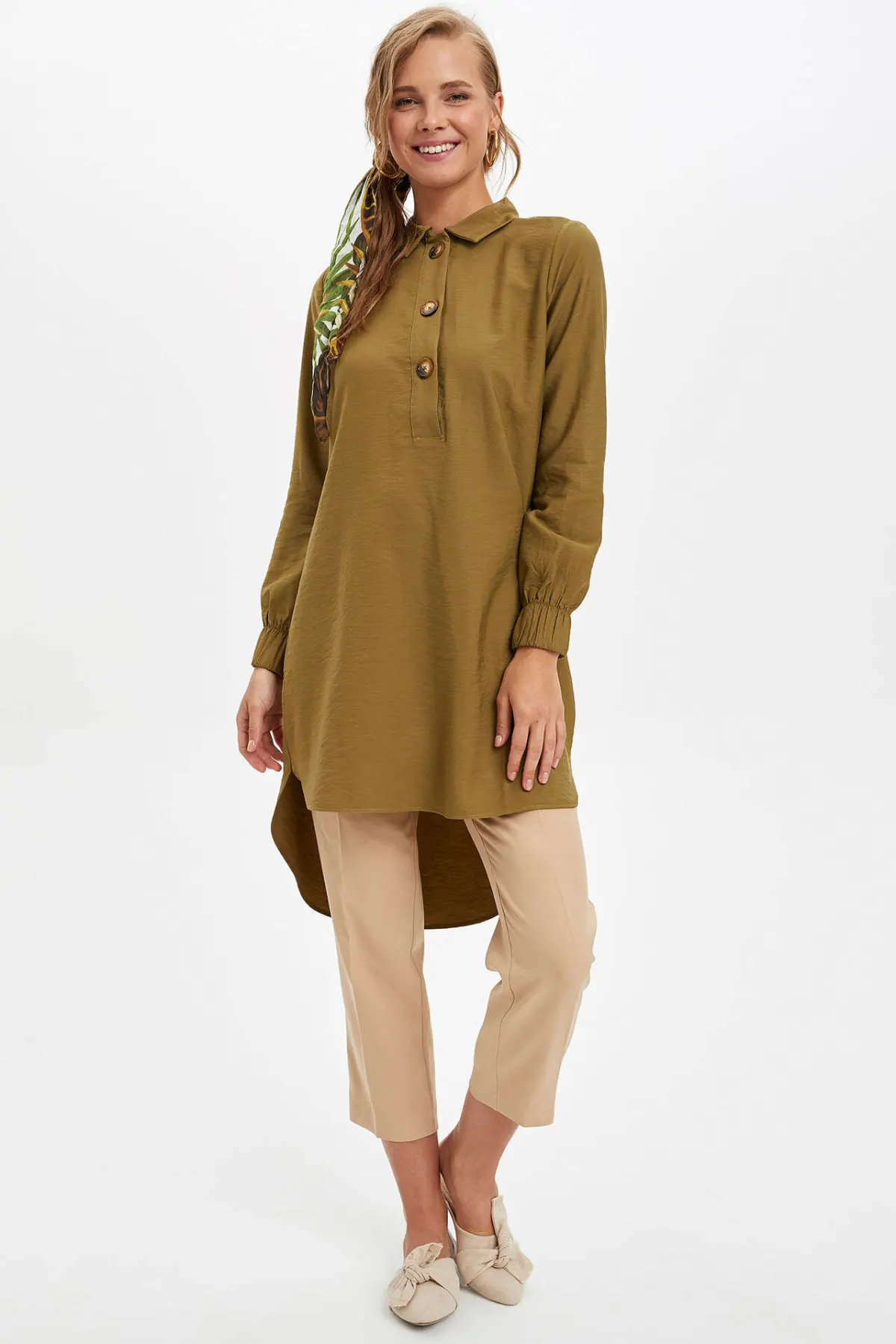 DeFacto Autumn Woman Fashion Long Shirt Ladies Lapel Pure Color Shirts Women's Elegant Tops New -L1355AZ19AU |