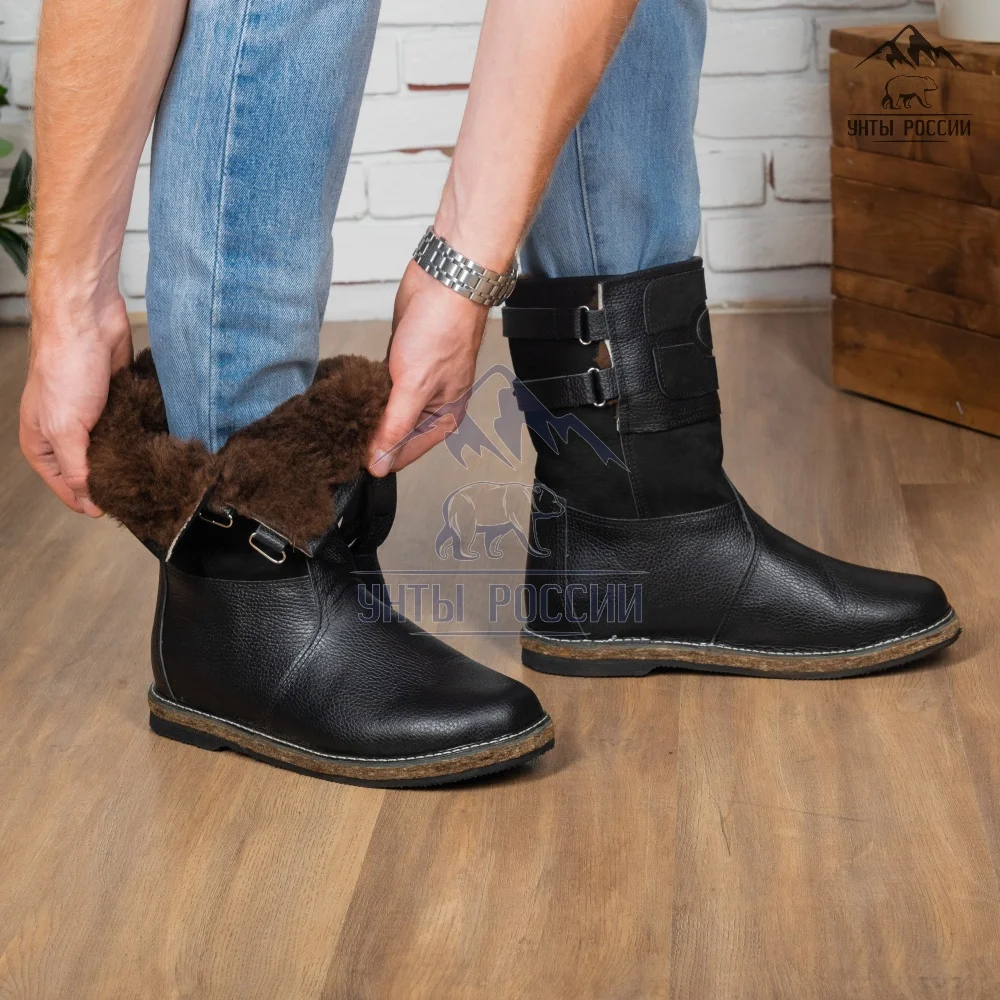 Монголки мужские натуральные на липучках монгольские зимние сапоги унты с мехом
