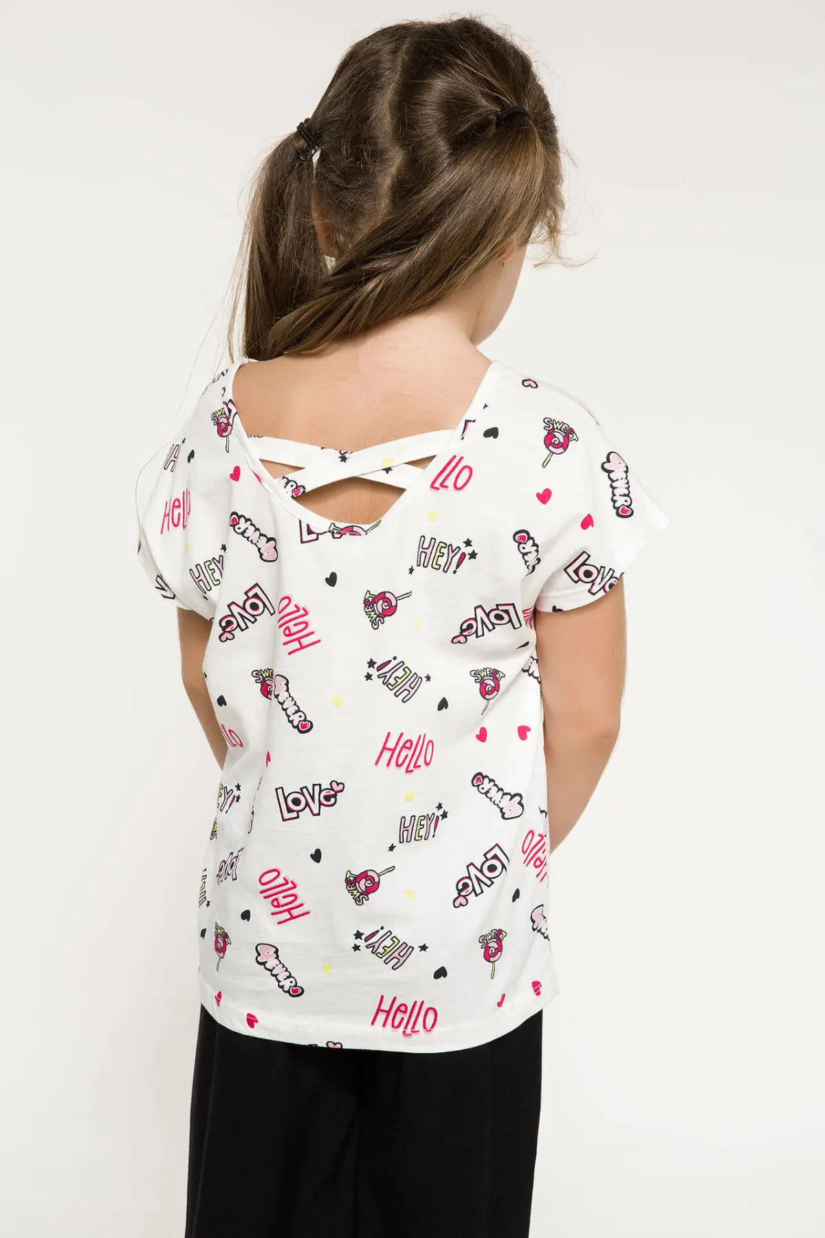 DeFacto/Летняя модная футболка с круглым вырезом для девочек Детская Повседневная