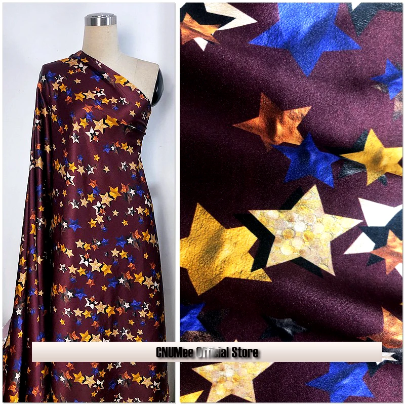 

CNUM SP941 Pure Silk/ Stars /Silk Fabric 93% Silk 7% Spandex Elastic/ Width 1.29yd Thickness 19mm/ Unit: meter