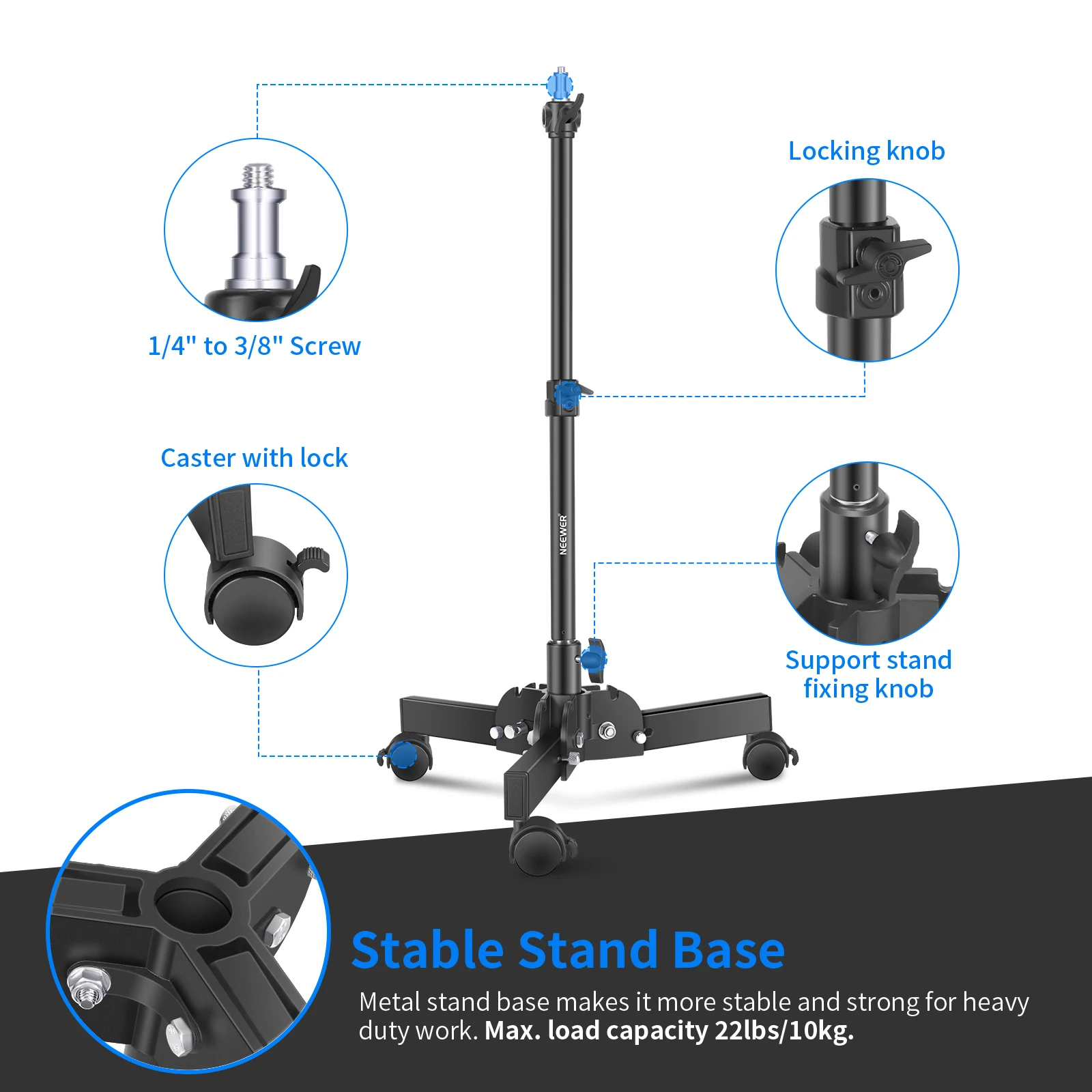 

Neewer 2.4ft/0.72m Max Height Foldable Adjustable Tripod Stand, Photography Wheeled Base Stand for Photo Studio Softbox