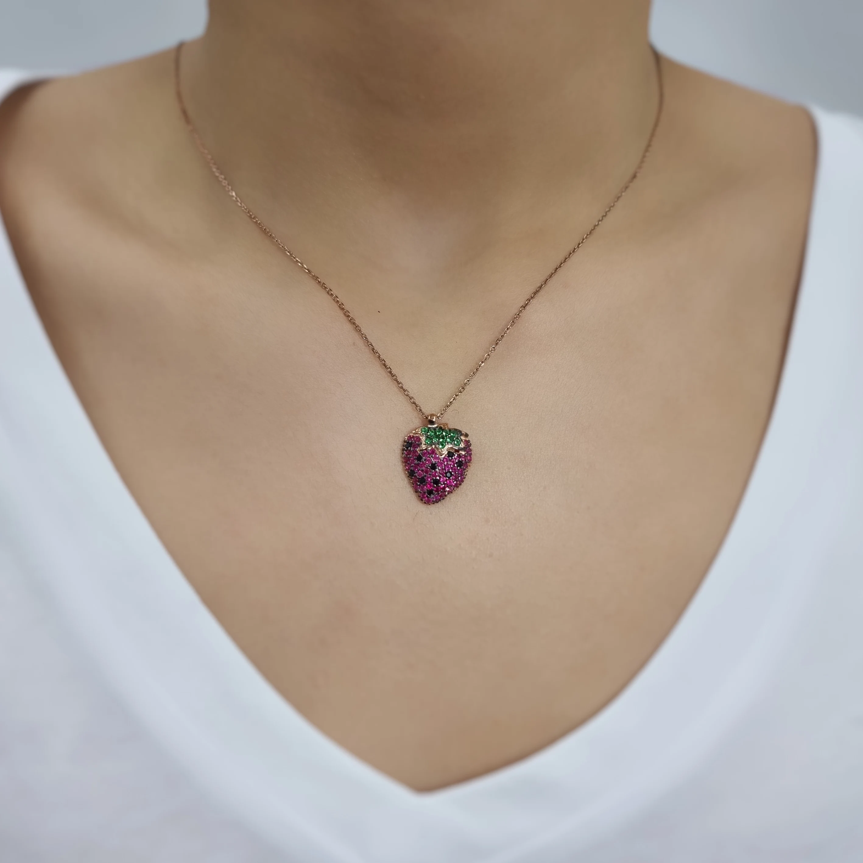 

Strawberry 925 Sterling Silver, Gold, Rose Plated Necklace For Women Girls Handmade Fashion Jewelry Elegant Minimalist