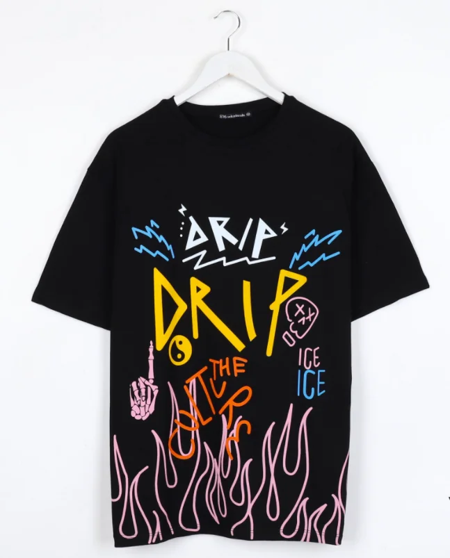 

Drip Printed Oversize Black Unisex Tshirt