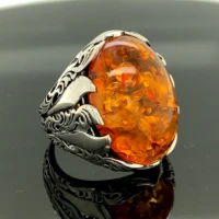 amber stone ring silver amber stone mens ring ottoman jewelry hand made