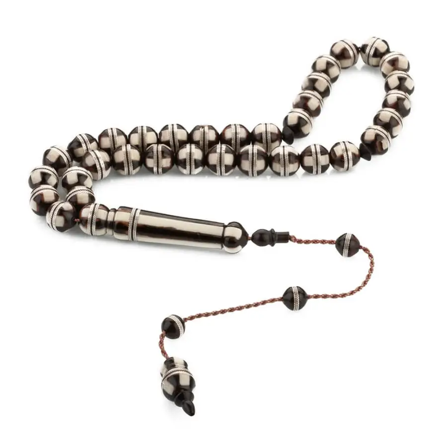 Kuka Silver Embroidered Rosary Men Sphere Cut Rosary With Arabic Tasbih Stipred Tassel Made in Turkey