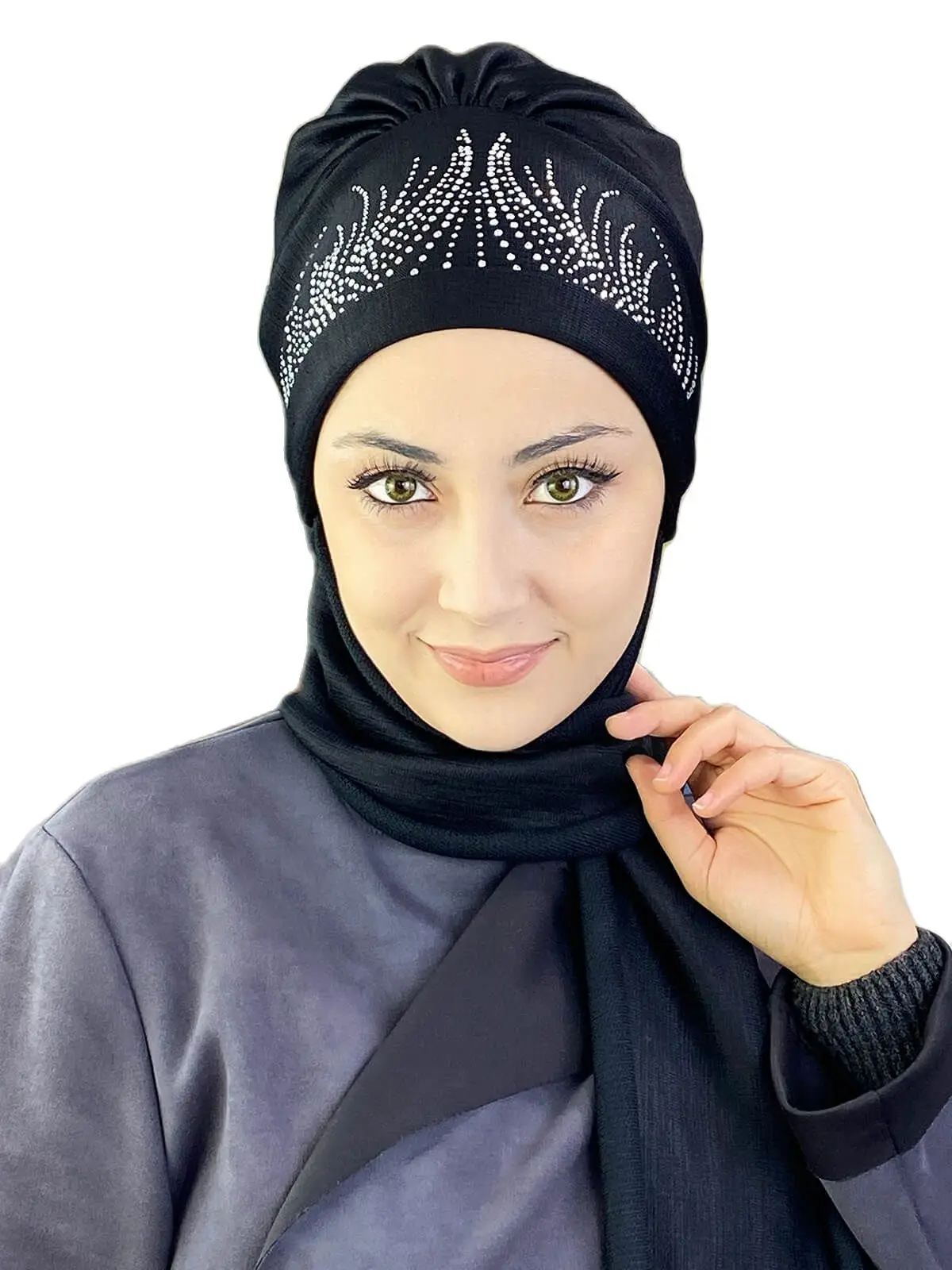 

Black Stone Printed Bone New Fashion Islamic Muslim Women Scarf 2021 Trend Hijab Which Are Immediately Ready To Wear Hats Beanie Bonnet koton