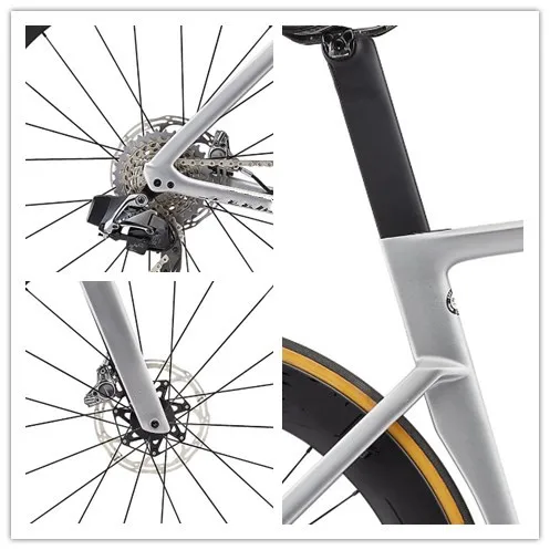 White Metallic Silver 700C carbon frame road bike with Di2 electronic shifting bicycle frame handlebar stem Fork Seatpost