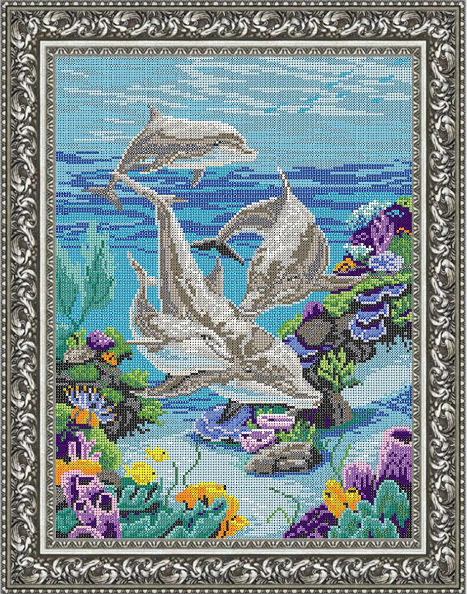 Вышивка бисером НАБОР Семья дельфинов (полная зашивка) | Дом и сад
