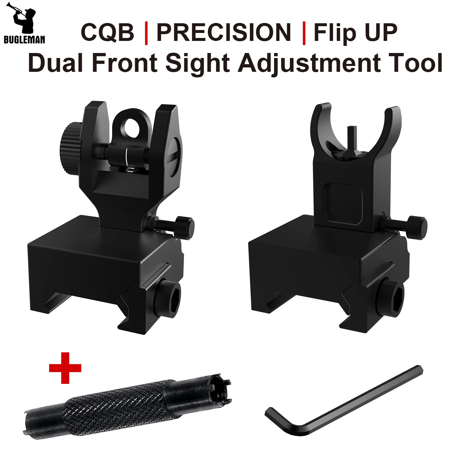 

Bugleman Flip Up Iron Sights with Dual Front Sight Adjustment Tool Tactical Front & Rear Iron Sight Fit Picatinny Weaver Rail