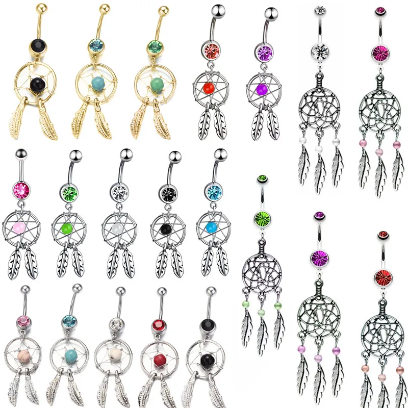 

1Piece Catch Dream Belly Button Ring 14G Surgical Steel Belly Piercing Dangle Fashion Navel Piercing Jewelry Sexy Navel Ring Lot