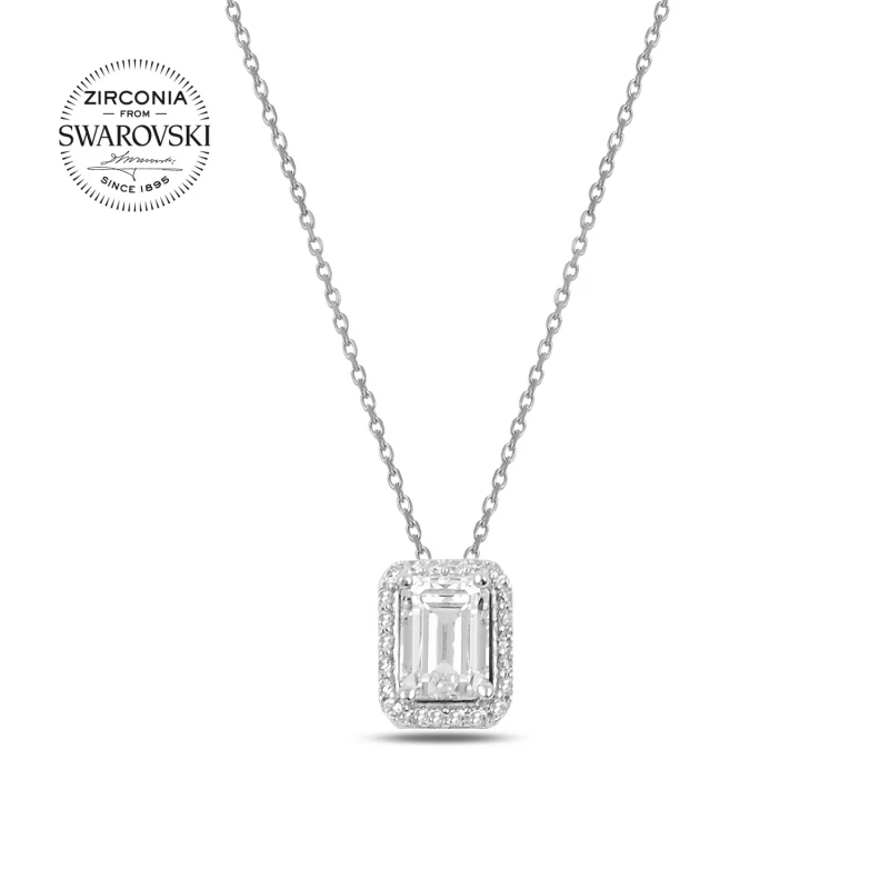 

Silver 925 Sterling Swarovski Zirconia Rectangle Necklace
