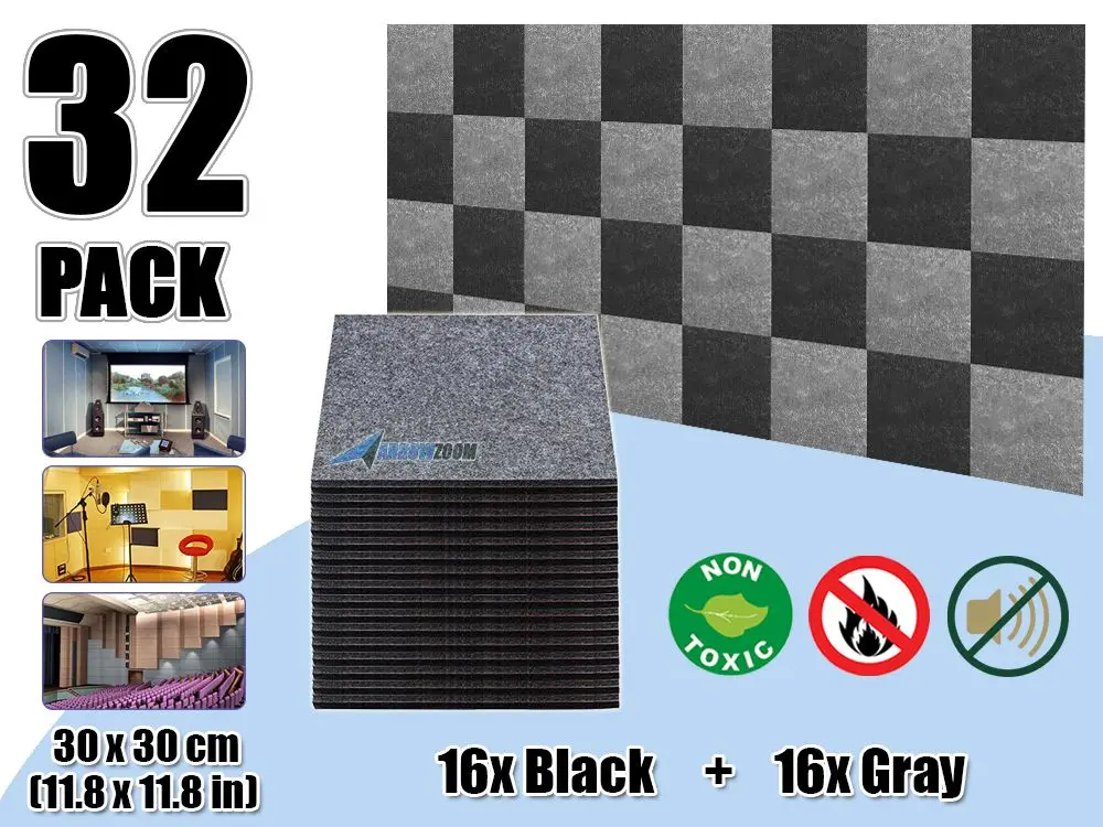 32 pcs Black - Gray Arrowzoom звукопоглощающие акустические полиэфирные тканевые студийные стеновые панели 11," x 11,8" Набор комбинированных цветов AZ1093 - Color: 32 pcs Black - Gray