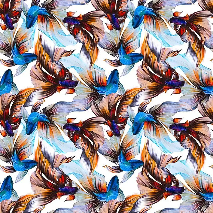 

Curtain Golden Fish Veiltail Pattern Aquatic Wild Nature Decorative Graphic Art Blue Brown White