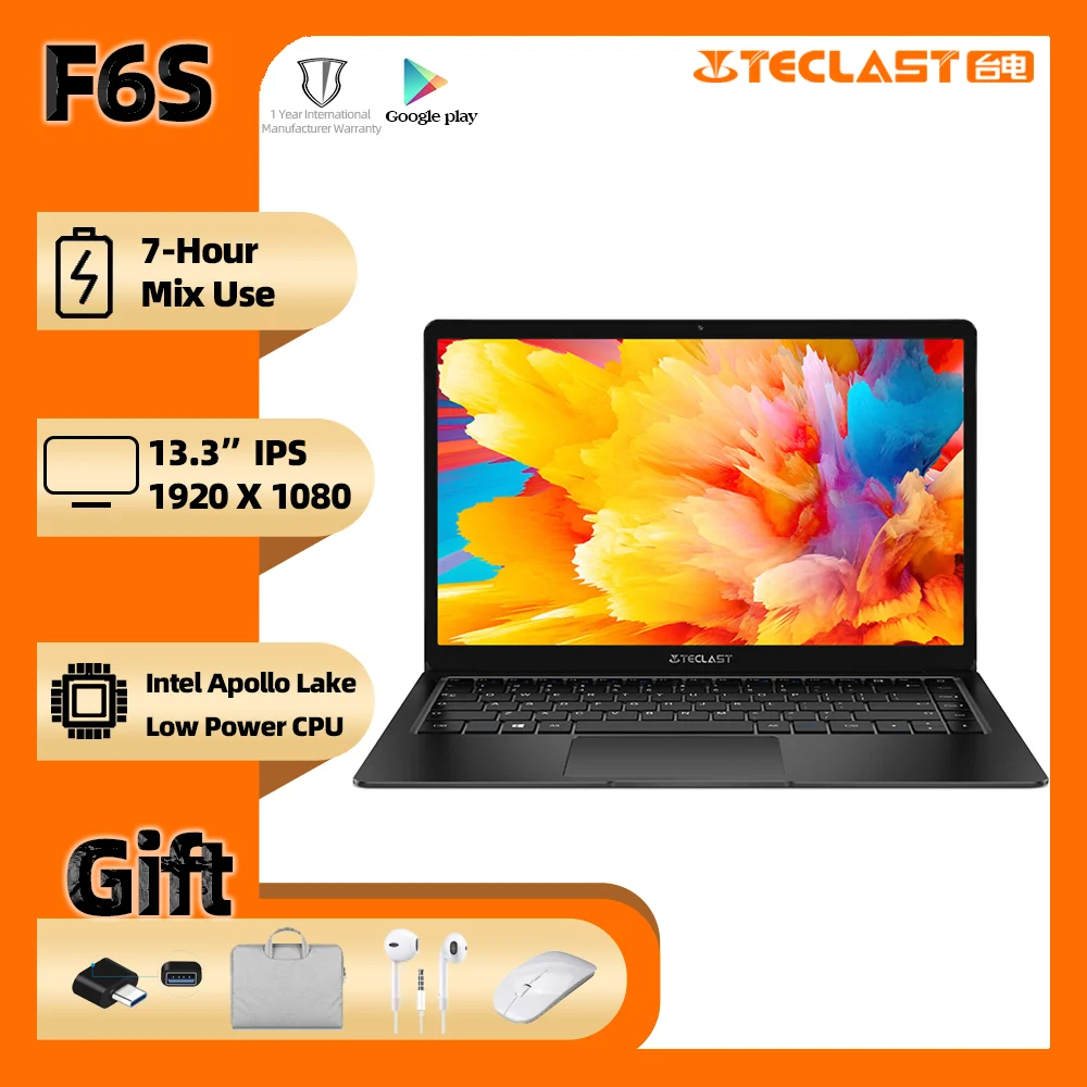 Ноутбук Teclast F6S 13 3 дюйма 128 х1080 IPS Intel Apollo Lake 8 Гб LPDDR4 1 28 ГБ SSD|Ноутбуки| |