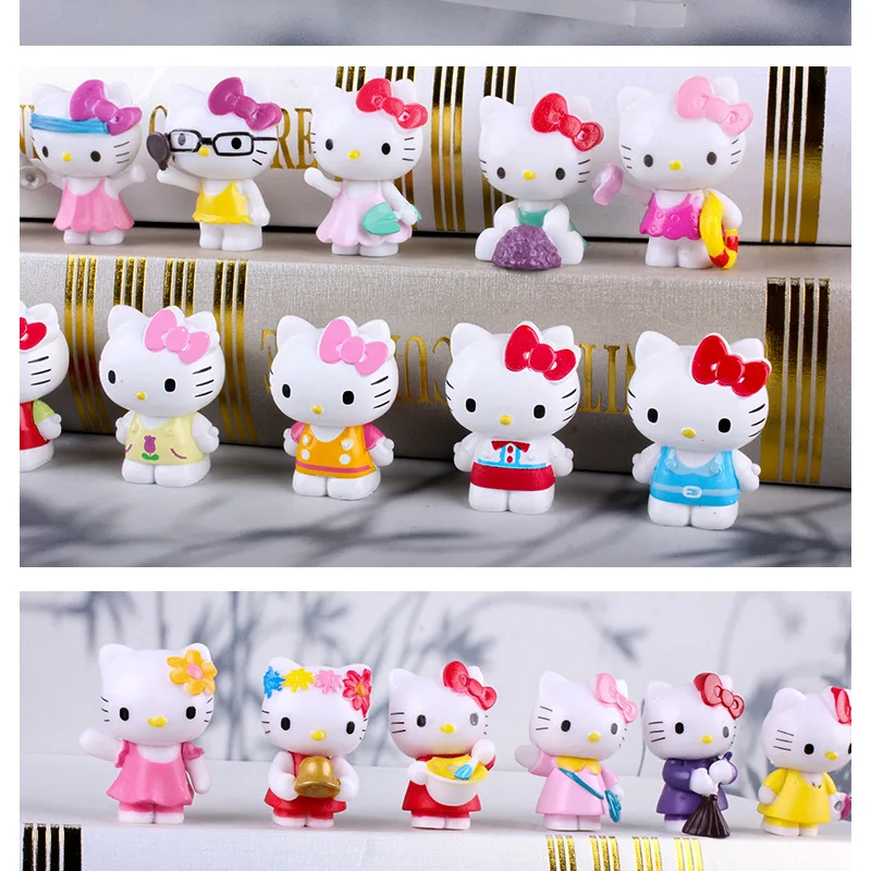 6 шт./компл. Hello Kitty Мини-фигурка кошка кукла настольная смола милая фотомодель