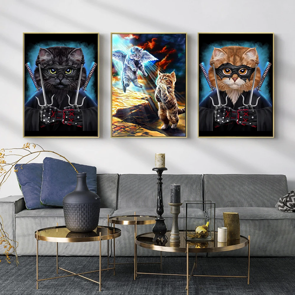 

Cartoon Japanese Martial Arts Cat and Printed Canvas Painting Boxing Cat Art Mural Cuadros Picture for Living Room Home Decor