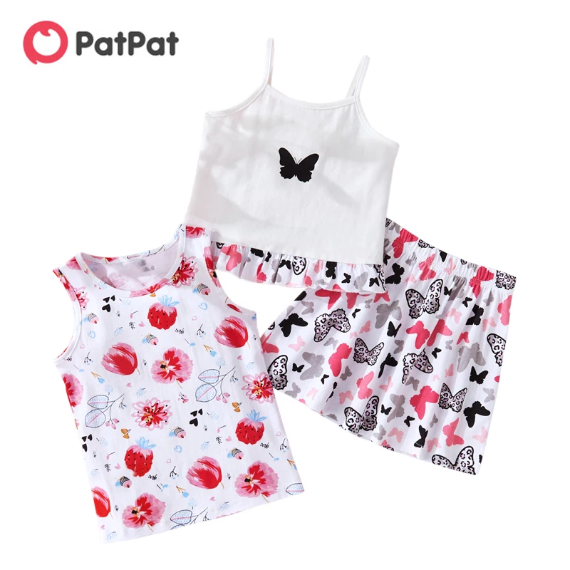 

PatPat New Summer 3-piece Baby Girl Butterfly Print Camisole and Skirt and Tank Set for 3-6Y Toddler Girl Cotton Sleeveless Set