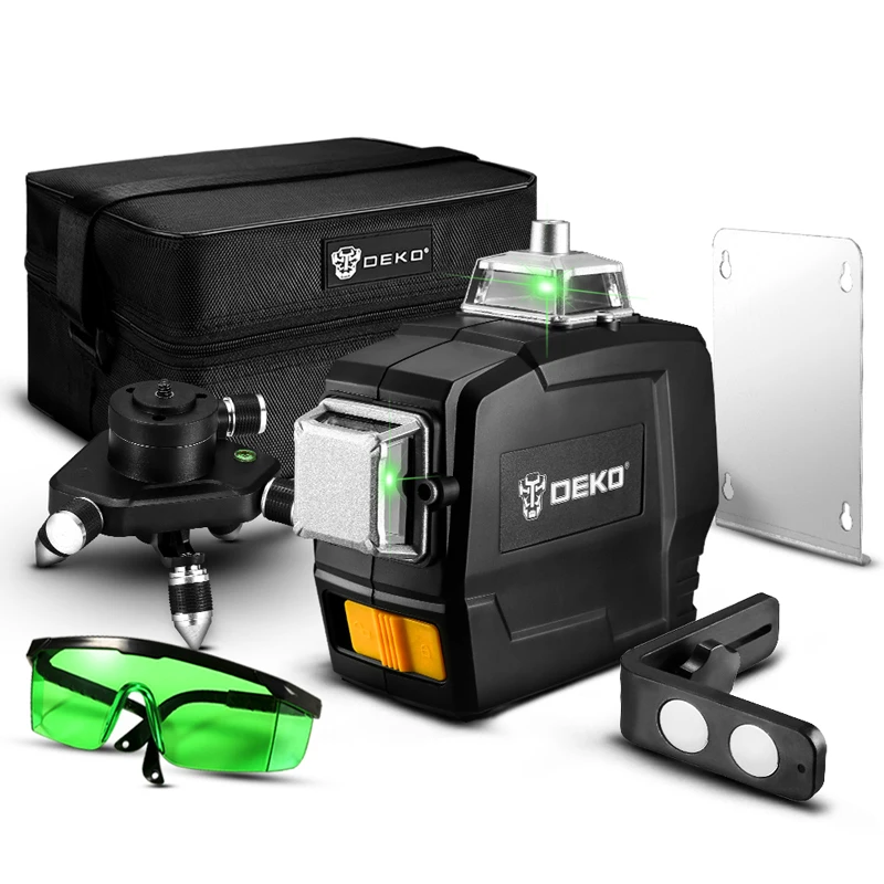 DEKO DC Series 12 Lines 3D Green Laser Level Horizontal And Vertical Cross With Auto Self Leveling Indoors and Outdoors|Лазерные