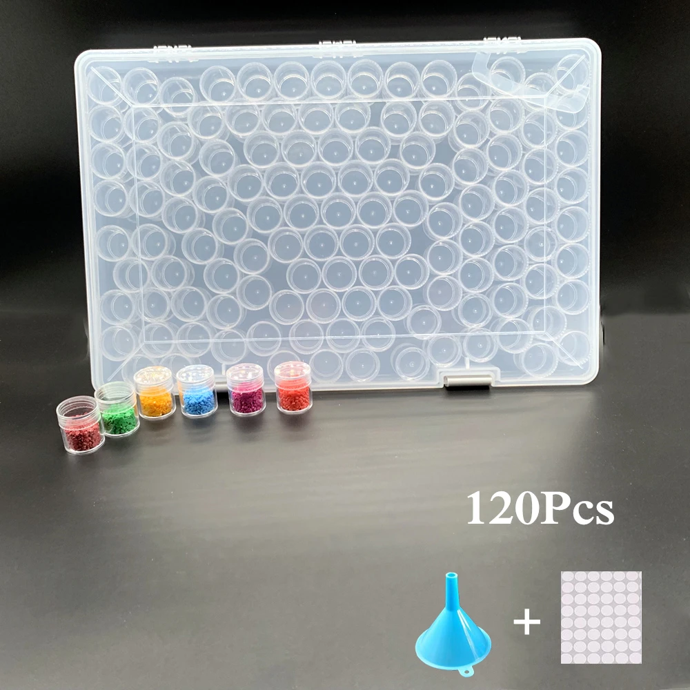

2022 NEW 120 Bottles Diamond Painting Storage Box with Portable Bead Storage Container 5D Embroidery Accessories Moasic Tools