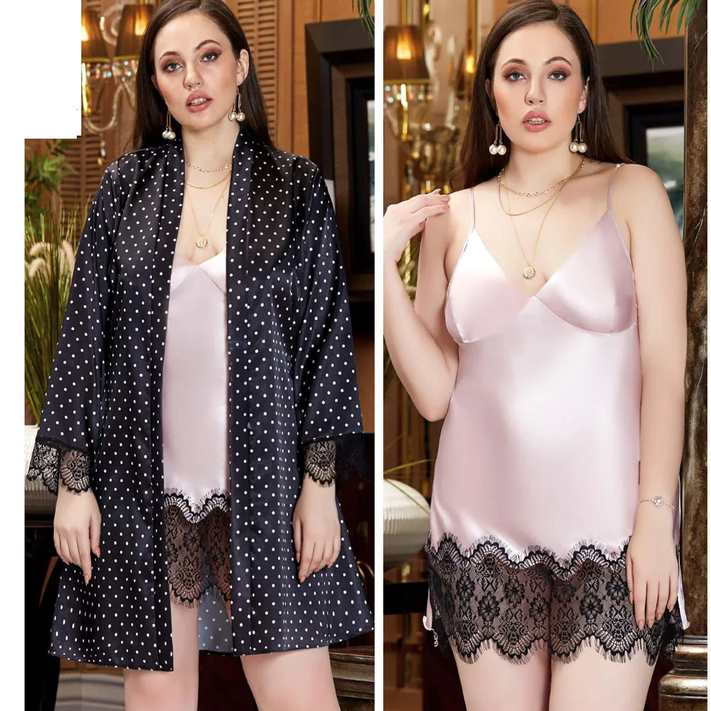 

Women Nightgown Dressing Gown Pajamas Set Silk Satin Battal Short 2 Piece Rope Strap Comfortable to Wear at Home Warm xl 2lx 3x