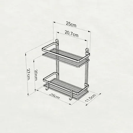 

TWO STORY BATHROOM RACK WITH HOOK CHROME Organizer Wall Mounted Shampoo Spices Shower Storage Bathroom Accessories