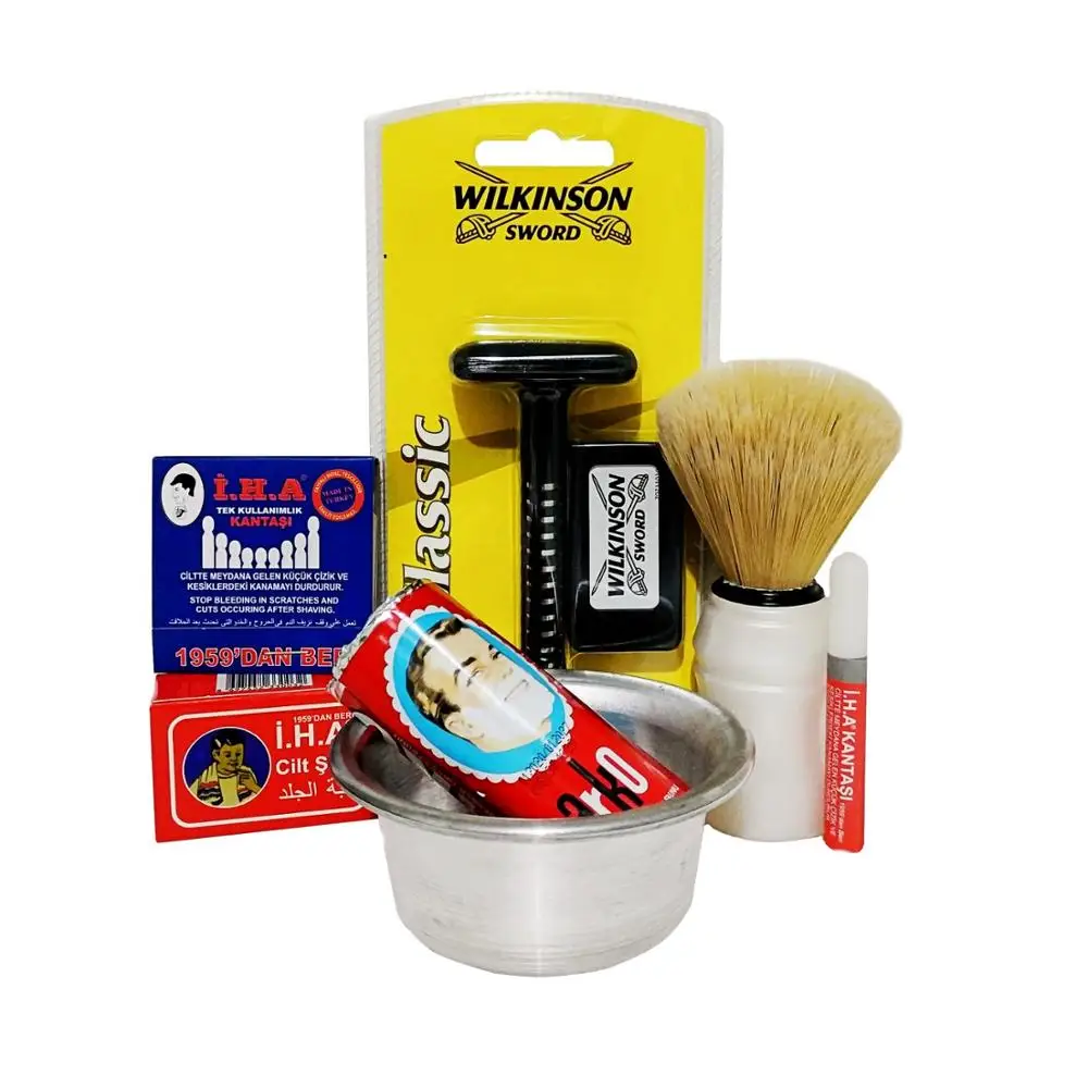 

Классическая Безопасная бритва Wilkinson, лезвия, мыло для бритья Arko, алюм, Набор чашек