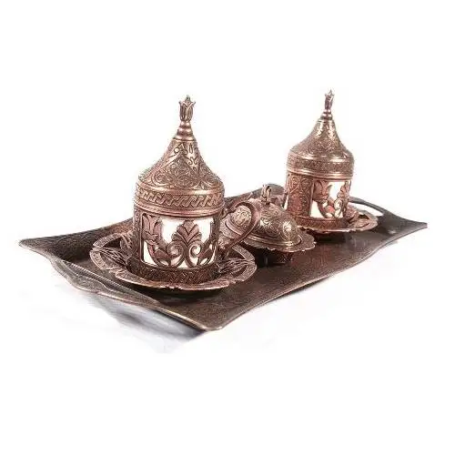 

Ottoman Coffee Cup Set Turkish Delight Special Design Tray Genuine Copper Hand Processing Design