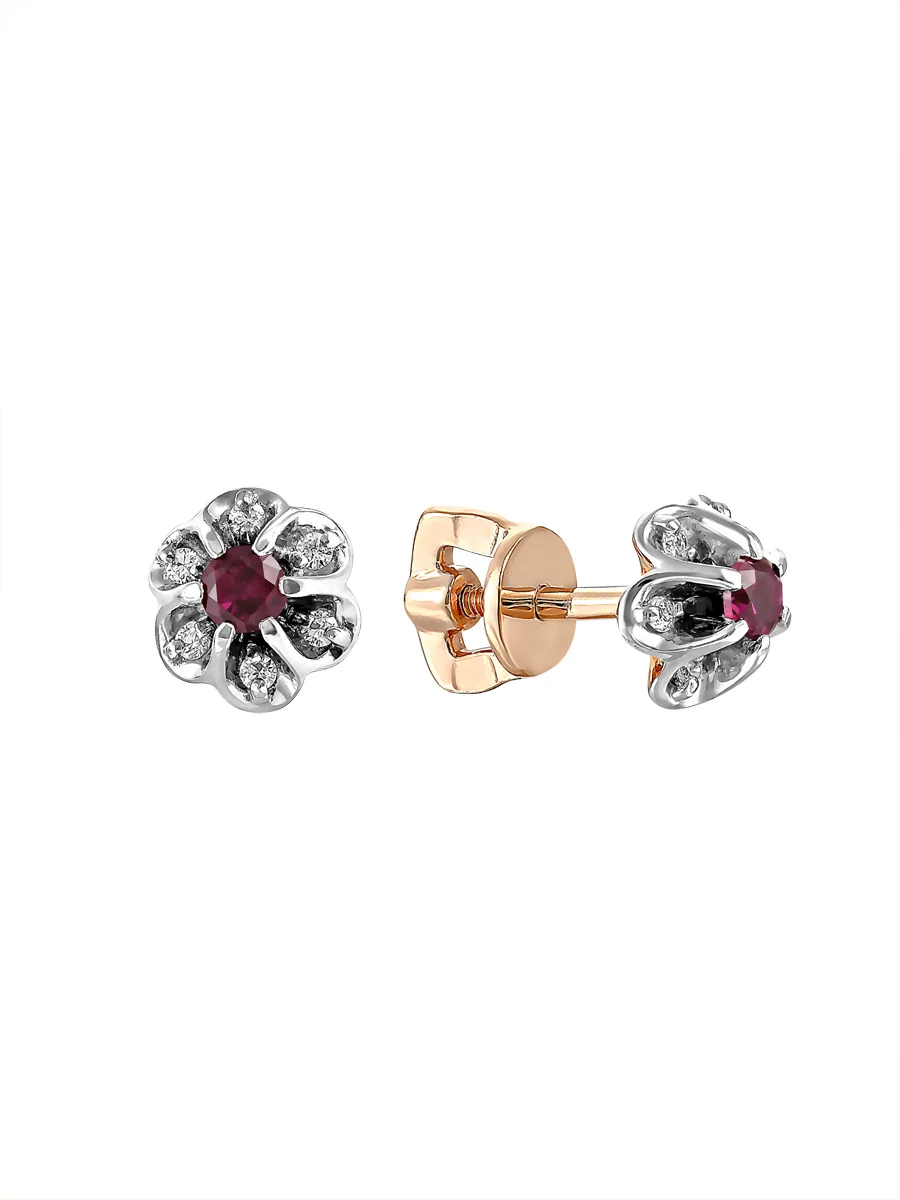 Серьги &quotЦветочек&quot SamoroDki Jewelry с натуральным агатом кор. рубином Гт. сапфиром