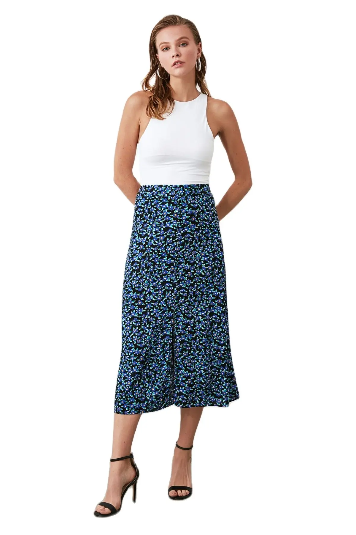 

Trendyol Flower Printed Skirt Women Outfit Fashion 2021 Summer Spring Elegant Casual TWOSS20ET0578