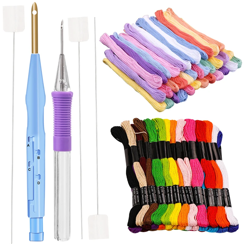 

Cross Stitch Embroidery Set Punch Needle 36/50 Colors Embroidery Thread Embroidery Stitching Craft Tool for Sewing Knitting
