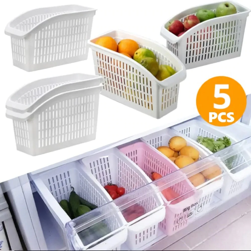 

Kitchen Refrigerator Organizer Hollow Plastic Container 5pcs Adjustable Storage Box Drawer Space Saver Food Preservation Contain