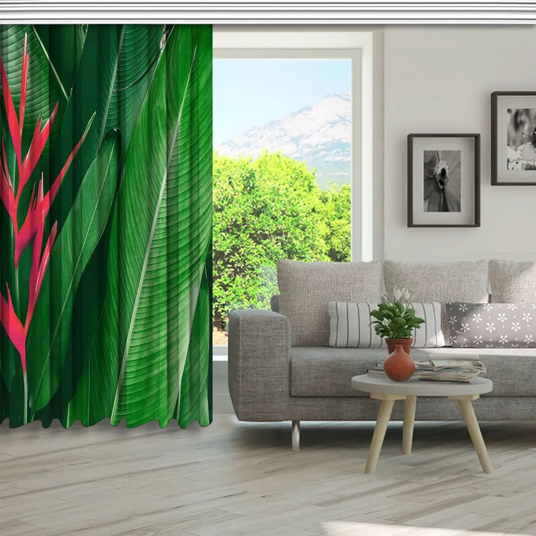 Занавеска экзотический цветок цветет тропическая листва лес большой лист