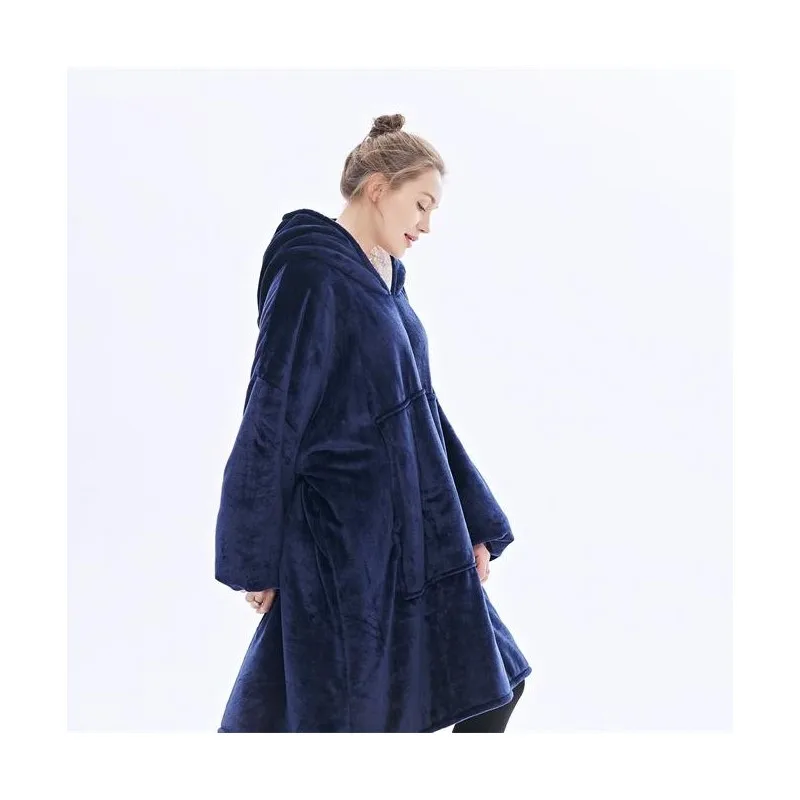 Зимнее плотное удобное одеяло с рукавами толстовка однотонное теплое капюшоном