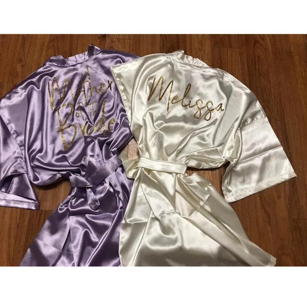 Атласный халат для девичника на заказ блестящие золотые халаты банный вечеринки