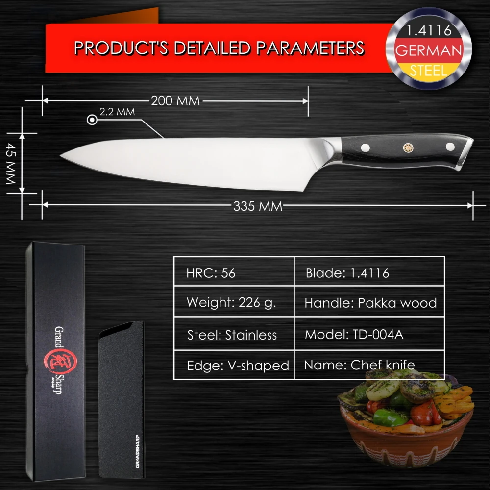 Grandsharp Набор ножей для повара немецкие Стальные Кухонные ножи Santoku Boning Bread Paring Cleaver домашний декор подарок шеф-повара на Рождество