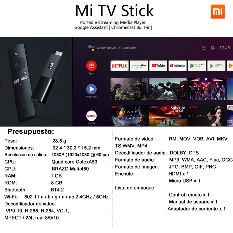 Xiaomi Mi TV Stick Android Smart 9 0 Quad core Dolby DTS HD двойной декодирования Google Assistant Netflix глобальная