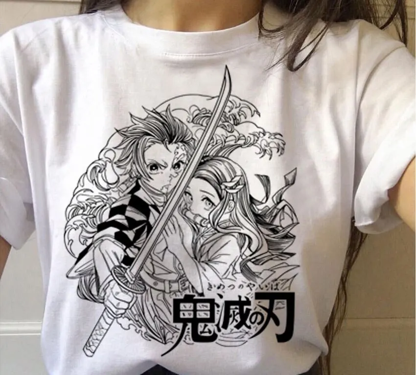 

Kimetsu Women T Shirt Graphic Tees Japanese Anime Short Sleeve White Casual Harajuku Clothing Mujer Camisetas 2020summer T shirt