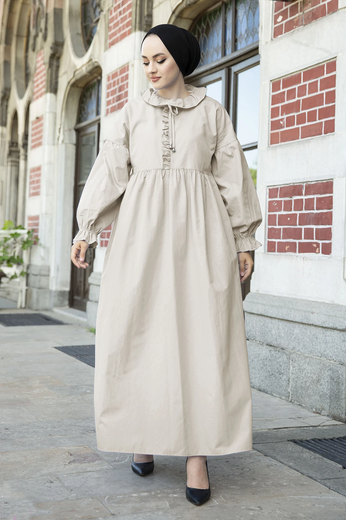 

Ruffle Collar Poplin Dress - Muslim Suits Fashion Islamic Women's Clothing Hijab Dubai Arabia Trend 100% Made in Turkey