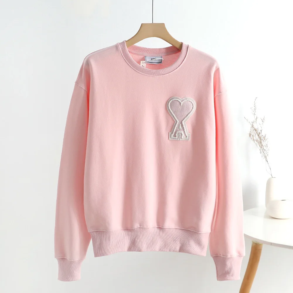 

21ss 5 Colors luxurious designer Ami Paris embroidery pullover sweater Men Women Fashion Streetwear Sweatshirts Outdoor Jackets