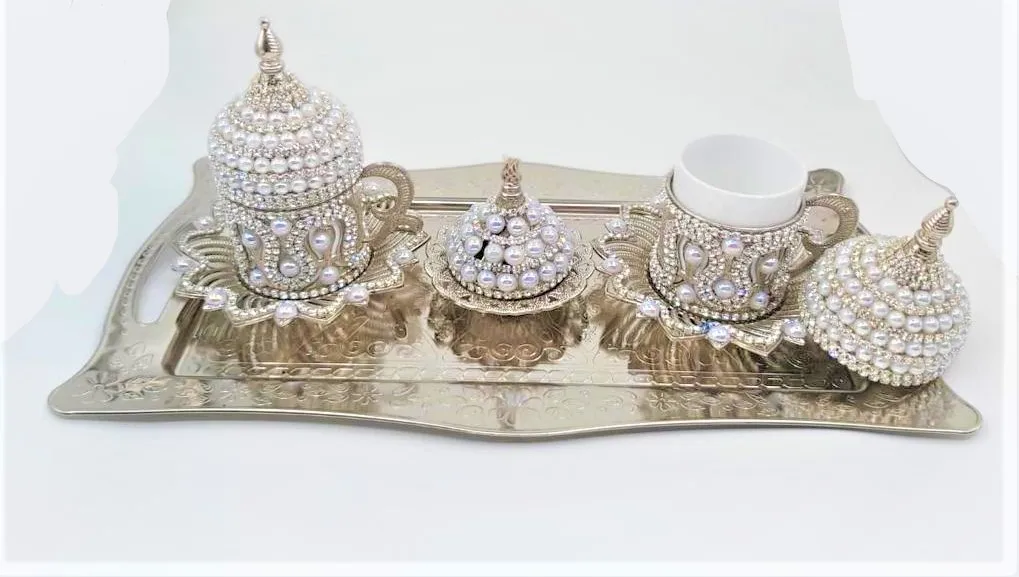 

WONDERFULLL AMAZİNGTurkey authentic kitchen decor silver colored pearl and stone tiled dowry gift drink Cup for t FREE SHİPPİNG