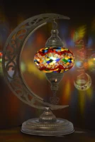 MOZAIST Turkish Lamp, Unique Lights, Moon Shaped Mosaic Table Lamp, Moroccan Handmade Antique Bohemian Vintage Light Shade