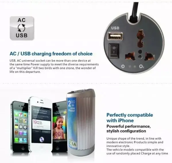 Инвертор с USB 2.1A 12 В до 220 150 Вт|Инверторы для авто| |