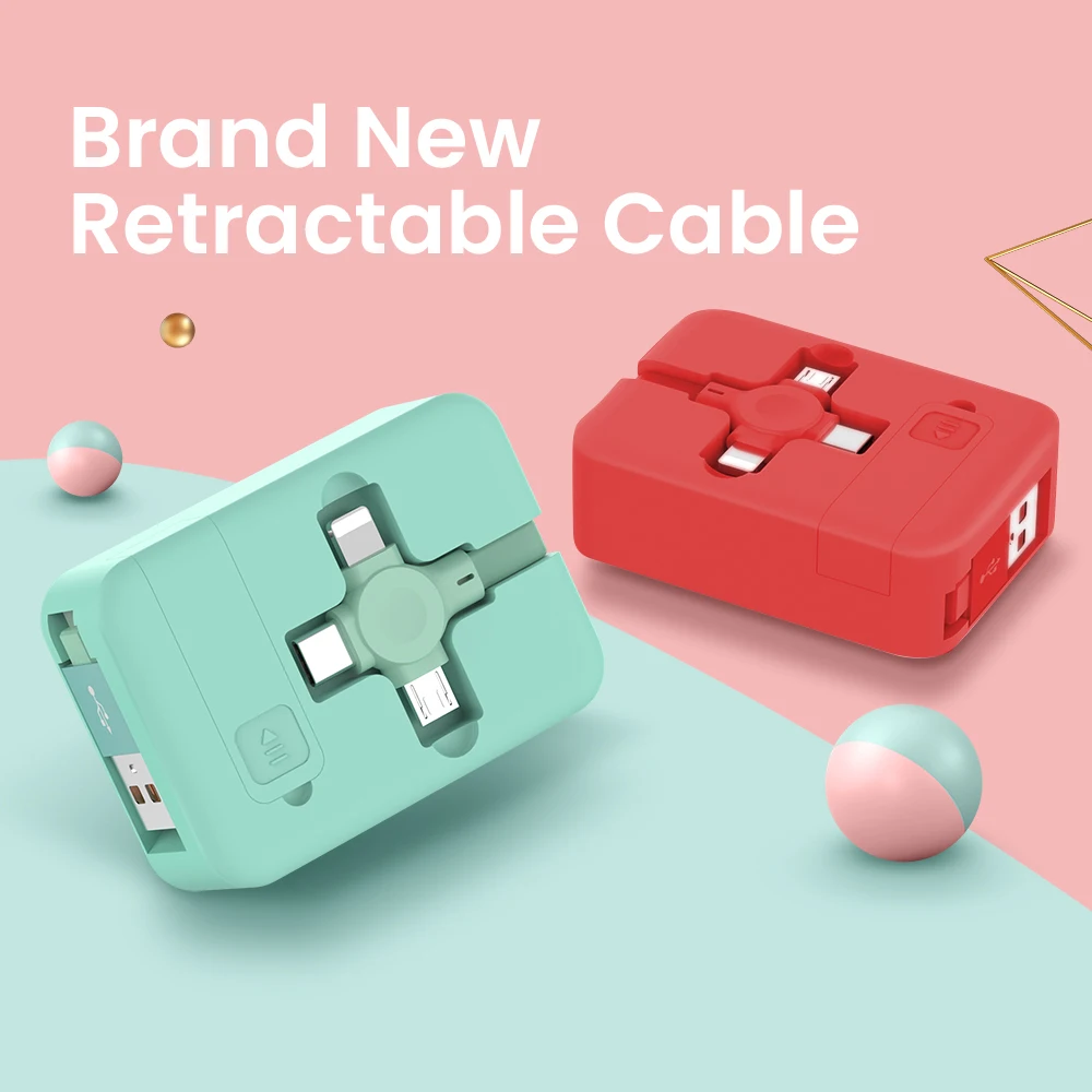 

4 In 1 Retractable 8 Pin/USB Type C/Micro USB Cable For iPhone13 12 Pro 1m Mobile Phone Charger Data Kable Cord With Phone Stand